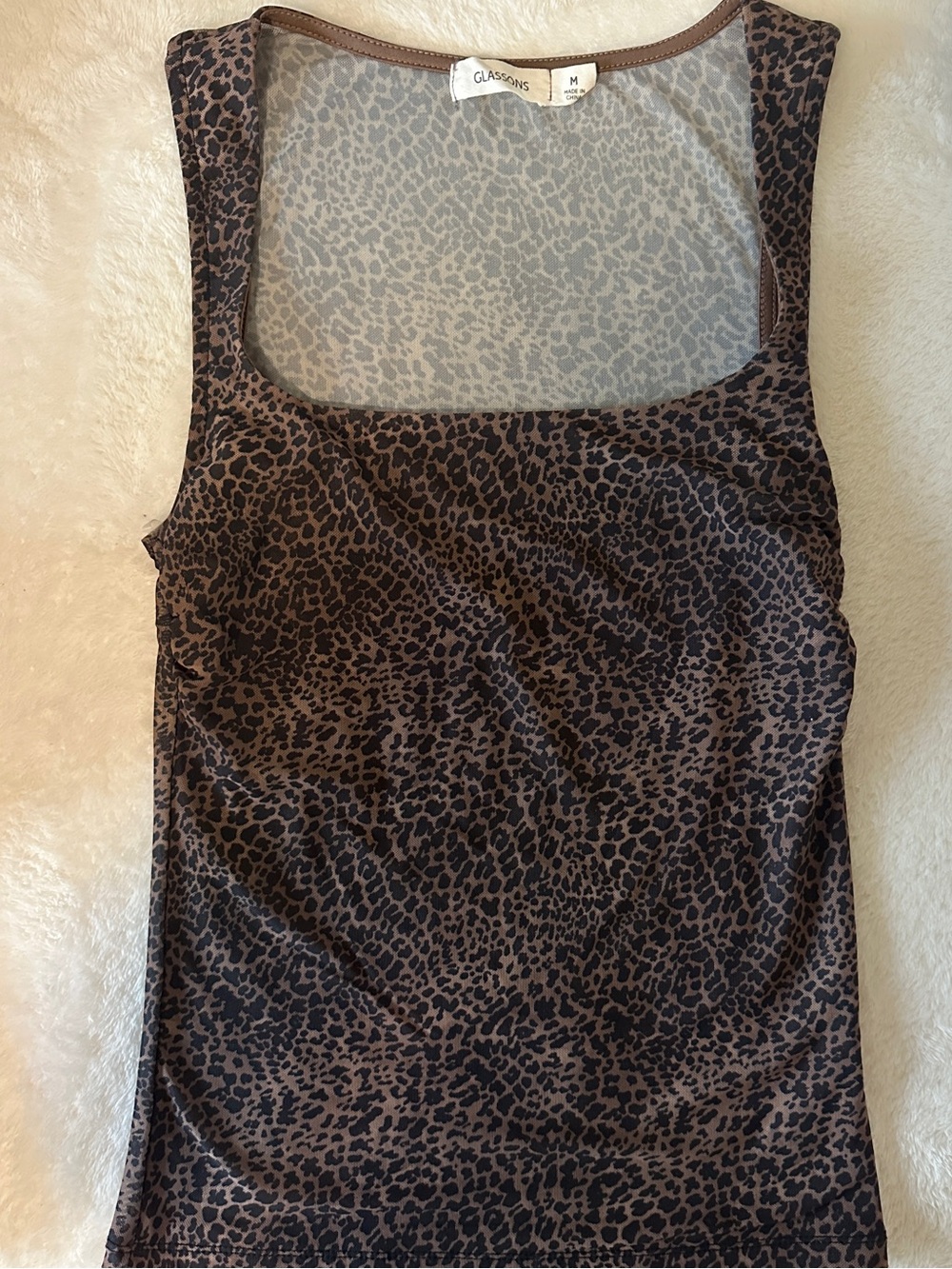 Glassons Leopard Print Square Neck Tank Top in Brown and Black